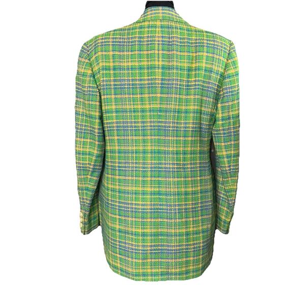 VTG Pietrafesa Jacket Coat Womens 12 Green Plaid Tartan Pockets Satin Lined LS - Picture 4 of 10